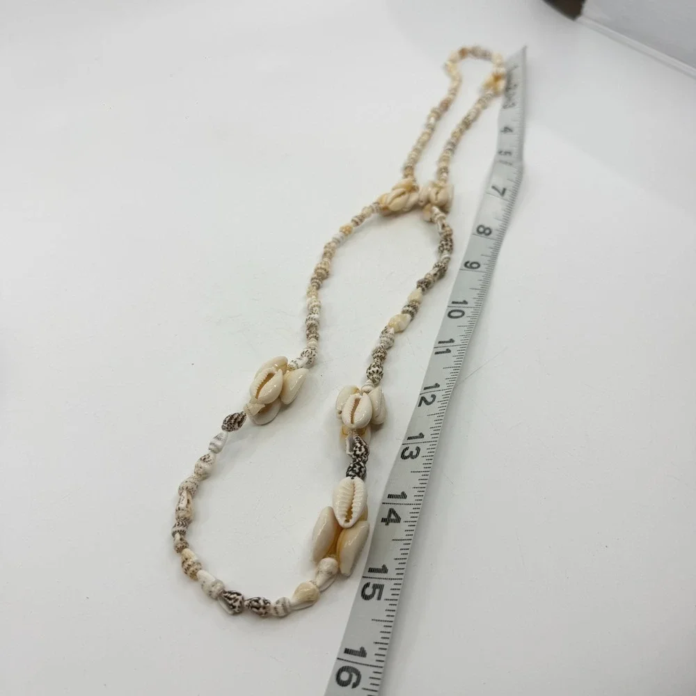 Cream Brown Cowrie Seashell Long Necklace Coastal Boho Beach Statement Gift